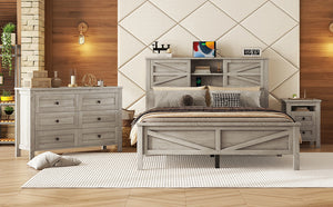 English Elm 3-Pieces Bedroom Set Full Size Farmhouse Platform Bed with Storage Headboard, Nightstand & Dresser Antique Gray 46.25 L x 9.25 W x 9 H N733S369037G