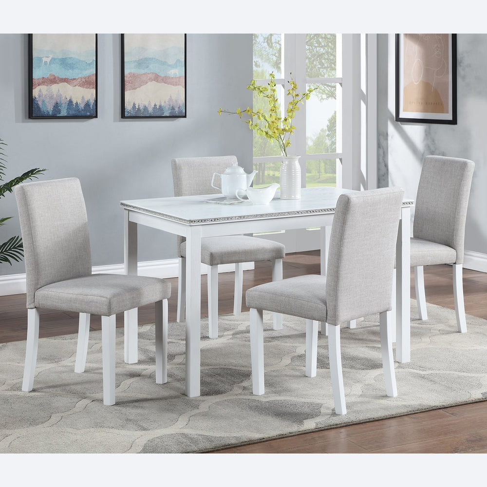English Elm Dining Vintage Dining Chair Set of 4 with Linen Upholstery, Ergonomic High Back, Solid Wood Legs, Cushioned Comfort White+gray W1998128400