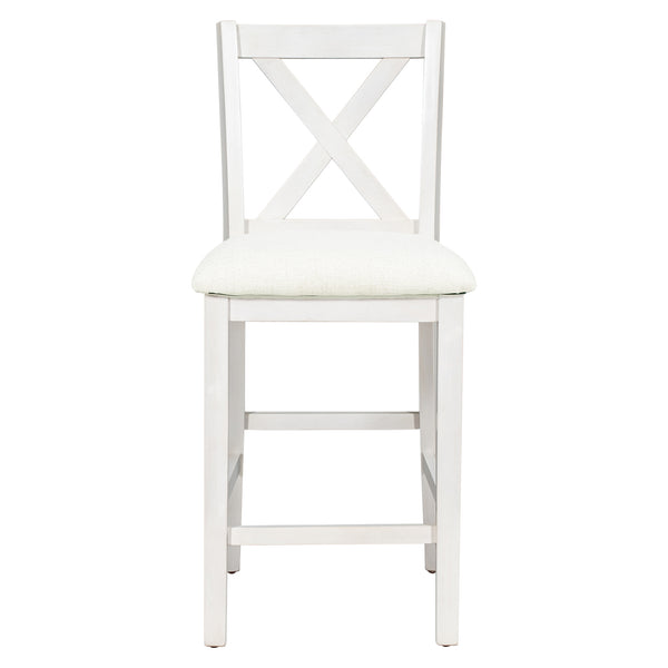 English Elm TOPMAX Counter Height 5-Piece Rustic Farmhouse Dining Set with Built-In Storage and Cushioned Seats White SP011135AAK