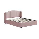 Hearth and Haven Upholstered Platform Bed with Wingback Headboard and 4 Drawers, No Box Spring Needed, Linen Fabric, Queen Size Pink HL000093AAH
