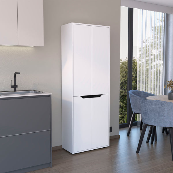 English Elm 67"H Pine Kitchen Storage Cabinet with 4 Doors, 5 Shelves, White & Black Finish - Slim 23.6" W Design, Durable Laminated Particle Board B097P167411