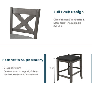 English Elm TOPMAX Counter Height 5-Piece Rustic Farmhouse Dining Set with Built-In Storage and Cushioned Seats Gray SP011135AAE