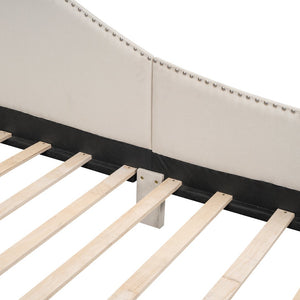 English Elm Twin Upholstered Daybed with Headboard and Armrest, Linen-Blend Finish, Guardrails, Solid Pine Frame Beige WF318293AAM