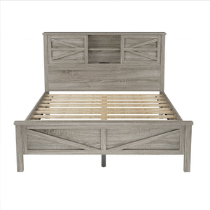 English Elm 3-Pieces Bedroom Set Full Size Farmhouse Platform Bed with Storage Headboard, Nightstand & Dresser Antique Gray 46.25 L x 9.25 W x 9 H N733S369037G