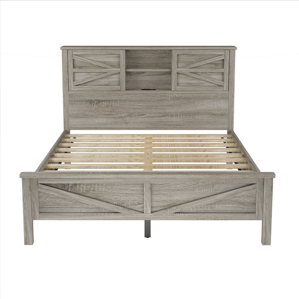 English Elm 3-Pieces Bedroom Set Full Size Farmhouse Platform Bed with Storage Headboard, Nightstand & Dresser Antique Gray 46.25 L x 9.25 W x 9 H N733S369037G