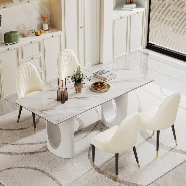 English Elm 0.47" Sintered Stone Glass Top Rectangular Dining Table Seats Six with Steel Base W1241S00242