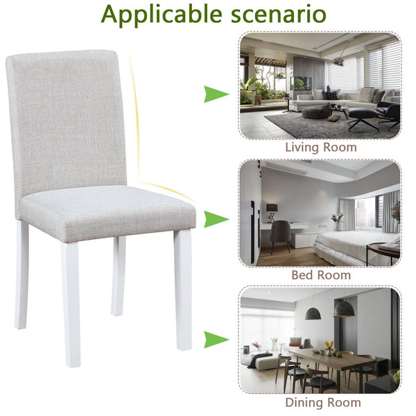 English Elm Dining Vintage Dining Chair Set of 4 with Linen Upholstery, Ergonomic High Back, Solid Wood Legs, Cushioned Comfort White+gray W1998128400