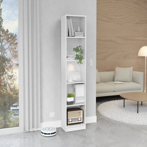 English Elm Vinton compact bookcase with five shelves for small spaces, durable pine-style wood, easy assembly White 44.88 L x 15.35 W x 5.12 H B097P167422
