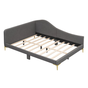 English Elm Full Full Size Upholstered Daybed with Headboard and Armrest, Linen-Blend Fabric, Solid Pine Frame, Guardrails for Guests and Lounging Grey WF318303AAE