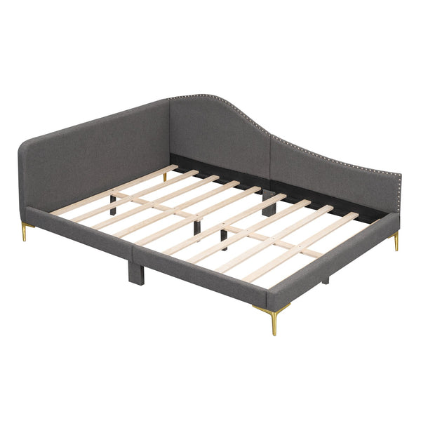 English Elm Full Full Size Upholstered Daybed with Headboard and Armrest, Linen-Blend Fabric, Solid Pine Frame, Guardrails for Guests and Lounging Grey WF318303AAE