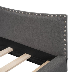 English Elm Full Full Size Upholstered Daybed with Headboard and Armrest, Linen-Blend Fabric, Solid Pine Frame, Guardrails for Guests and Lounging Grey WF318303AAE