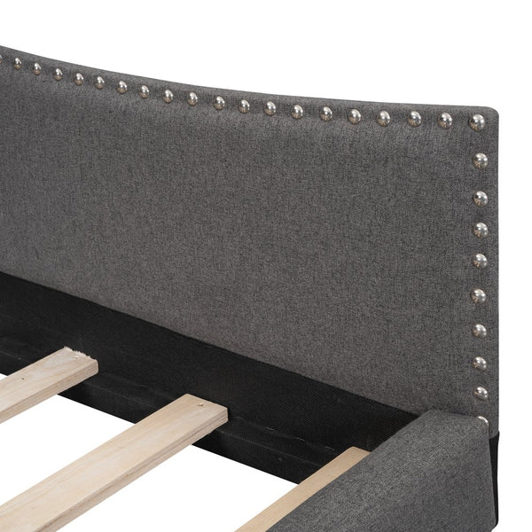 English Elm Full Full Size Upholstered Daybed with Headboard and Armrest, Linen-Blend Fabric, Solid Pine Frame, Guardrails for Guests and Lounging Grey WF318303AAE