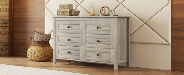English Elm Retro Vintage Farmhouse Dresser with 6 Deep Drawers for Bedroom Storage, Durable Wooden Design Antique Gray 59.84 L x 18.31 W x 12.6 H WF317946AAG