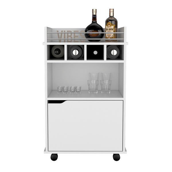 English Elm 35" Compact Bar Cart White with Cabinet, 2 Shelves, 4 Wine Cubbies, 6 Shelves & Smooth Rolling Wheels B097P167414