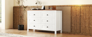 English Elm Retro Vintage Farmhouse Dresser with 6 Deep Drawers for Bedroom Storage, Durable Wooden Design White 59.84 L x 18.31 W x 12.6 H WF317946AAK