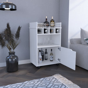 English Elm 35" Compact Bar Cart White with Cabinet, 2 Shelves, 4 Wine Cubbies, 6 Shelves & Smooth Rolling Wheels B097P167414