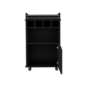 English Elm DEPOT Sims 35" H Bar Cart with 2 Shelves, 4 Wine Cubbies & Cabinet in Black — Compact 35"H organizer B097P167416