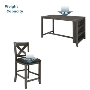 English Elm TOPMAX Counter Height 5-Piece Rustic Farmhouse Dining Set with Built-In Storage and Cushioned Seats Gray SP011135AAE