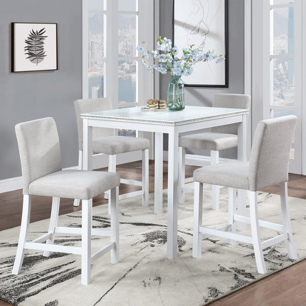 English Elm Counter Height Linen Dining Chairs Set of 4 Padded Rubberwood Barstools for Kitchen W1998128392