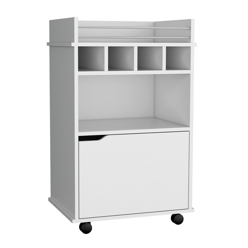 English Elm 35" Compact Bar Cart White with Cabinet, 2 Shelves, 4 Wine Cubbies, 6 Shelves & Smooth Rolling Wheels B097P167414
