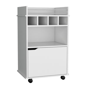 English Elm 35" Compact Bar Cart White with Cabinet, 2 Shelves, 4 Wine Cubbies, 6 Shelves & Smooth Rolling Wheels B097P167414
