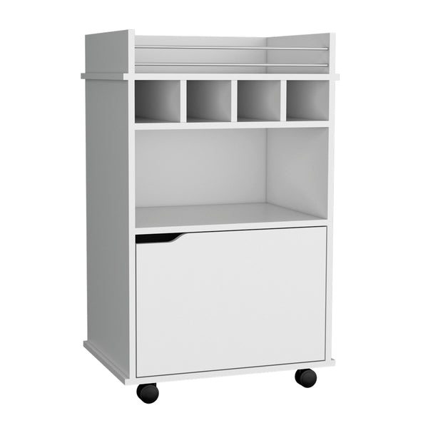 English Elm 35" Compact Bar Cart White with Cabinet, 2 Shelves, 4 Wine Cubbies, 6 Shelves & Smooth Rolling Wheels B097P167414