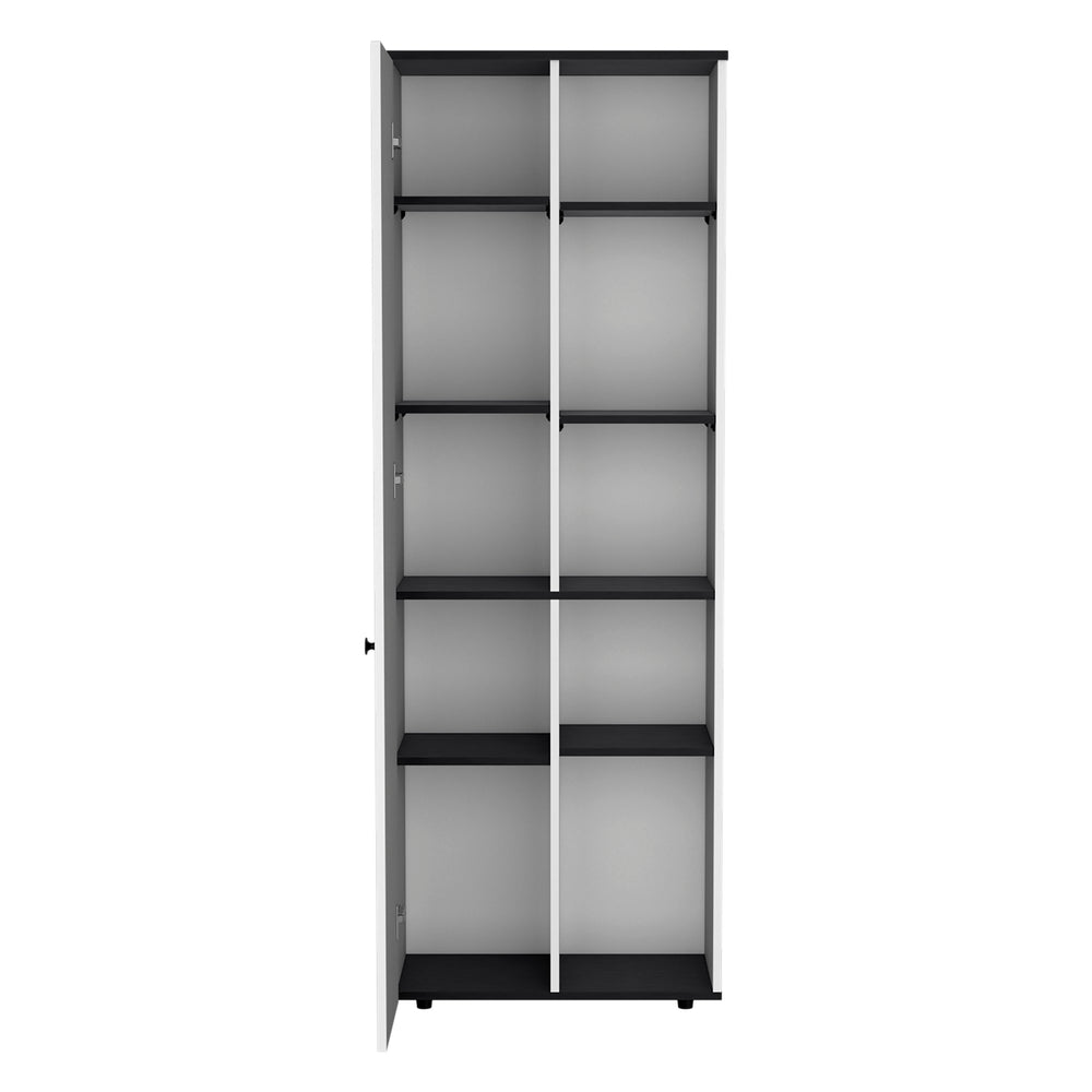 English Elm DEPOT Cary 67" H Kitchen Storage Cabinet White/Black - Slim 10-Shelf Pine Pantry, Modern 66.9"H x 23.6"W x 11.8"D B097P167413