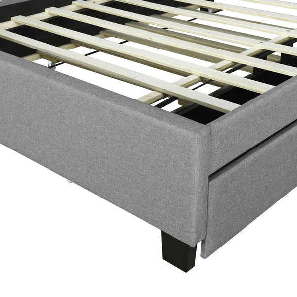 English Elm Full Upholstered Platform Bed with Hidden Headboard Storage, USB Ports, Trundle & 2 Drawers, Linen Durable Design Gray SF000120AAE