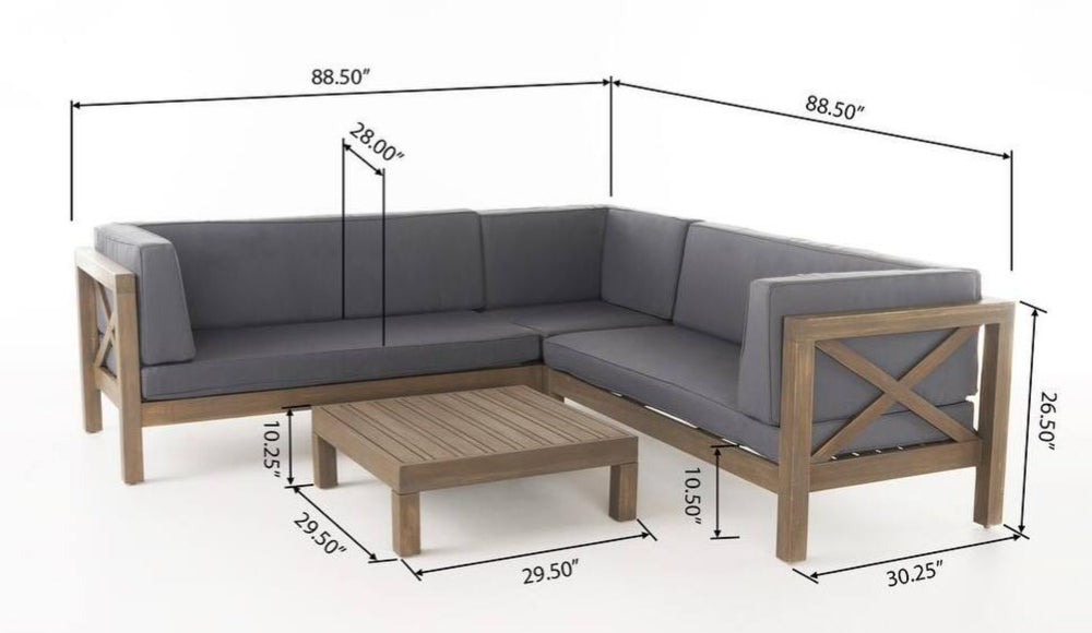 English Elm Brava Acacia Wood Outdoor Modular Sofa Set Mid-century Slatted Cross-back Patio Seating 57967-8-64489DGY-64496GRY