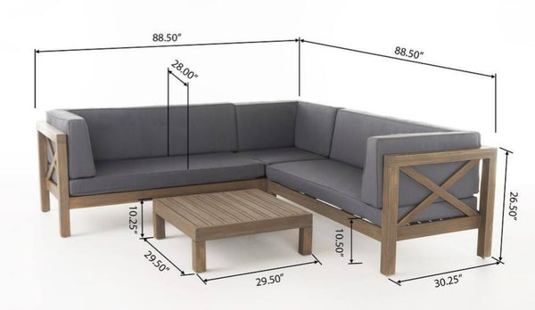 English Elm Brava Acacia Wood Outdoor Modular Sofa Set Mid-century Slatted Cross-back Patio Seating 57967-8-64489DGY-64496GRY
