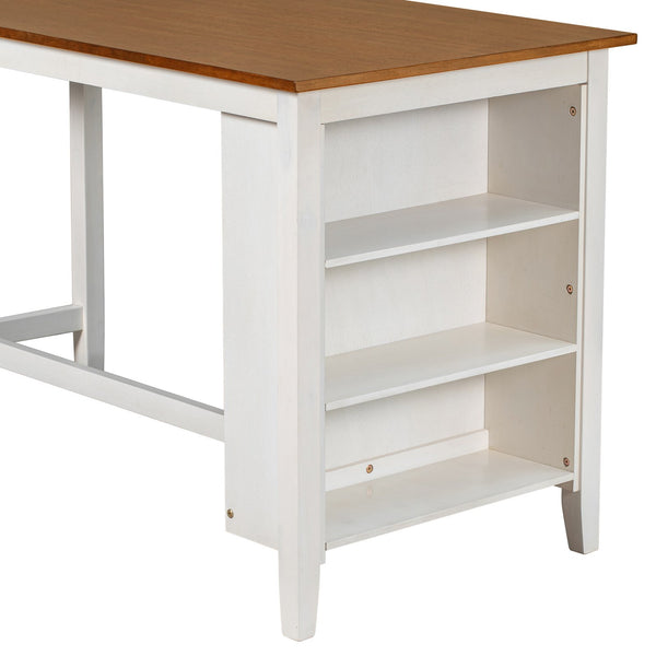 English Elm TOPMAX Counter Height 5-Piece Rustic Farmhouse Dining Set with Built-In Storage and Cushioned Seats White SP011135AAK