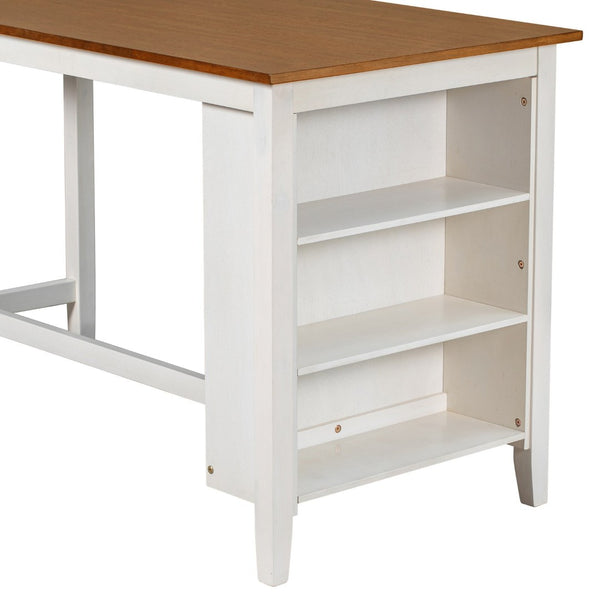 English Elm Topmax Farmhouse Counter Height Dining Set with X-back Chairs and Tiered Storage N717S001135K