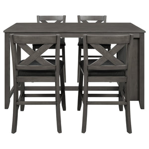 English Elm TOPMAX Counter Height 5-Piece Rustic Farmhouse Dining Set with Built-In Storage and Cushioned Seats Gray SP011135AAE