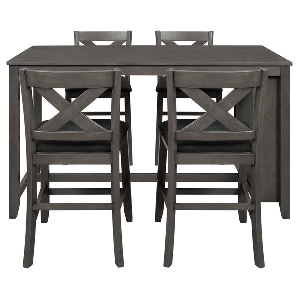 English Elm TOPMAX Counter Height 5-Piece Rustic Farmhouse Dining Set with Built-In Storage and Cushioned Seats Gray SP011135AAE