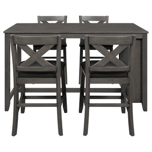 English Elm Topmax Rustic Farmhouse Counter Dining Set Rubberwood Table Shelf and 4 Cushioned Chairs N717S001135E