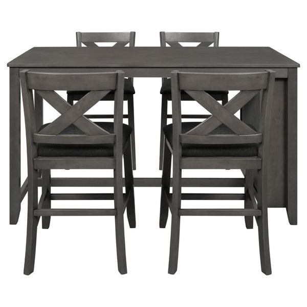 English Elm Topmax Rustic Farmhouse Counter Dining Set Rubberwood Table Shelf and 4 Cushioned Chairs N717S001135E