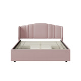 Hearth and Haven Upholstered Platform Bed with Wingback Headboard and 4 Drawers, No Box Spring Needed, Linen Fabric, Queen Size Pink HL000093AAH