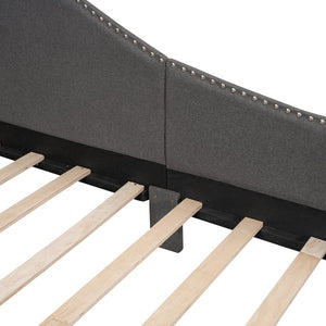 English Elm Twin Upholstered Daybed with Headboard and Armrest, Linen-Blend Finish, Guardrails, Solid Pine Frame Grey WF318293AAE