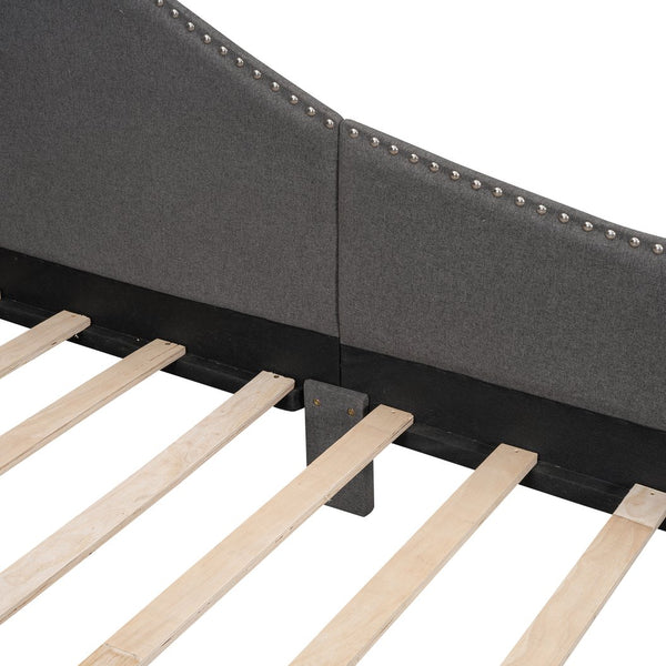 English Elm Twin Upholstered Daybed with Headboard and Armrest, Linen-Blend Finish, Guardrails, Solid Pine Frame Grey WF318293AAE