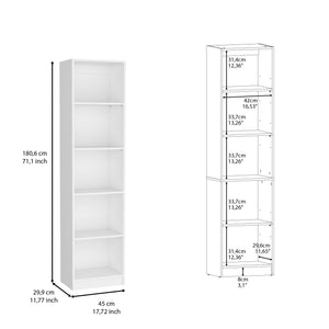 English Elm Vinton compact bookcase with five shelves for small spaces, durable pine-style wood, easy assembly White 44.88 L x 15.35 W x 5.12 H B097P167422