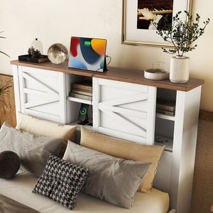 English Elm 3-Pieces Bedroom Set Full Size Farmhouse Platform Bed with Storage Headboard, Nightstand & Dresser White 46.25 L x 9.25 W x 9 H N733S369037K