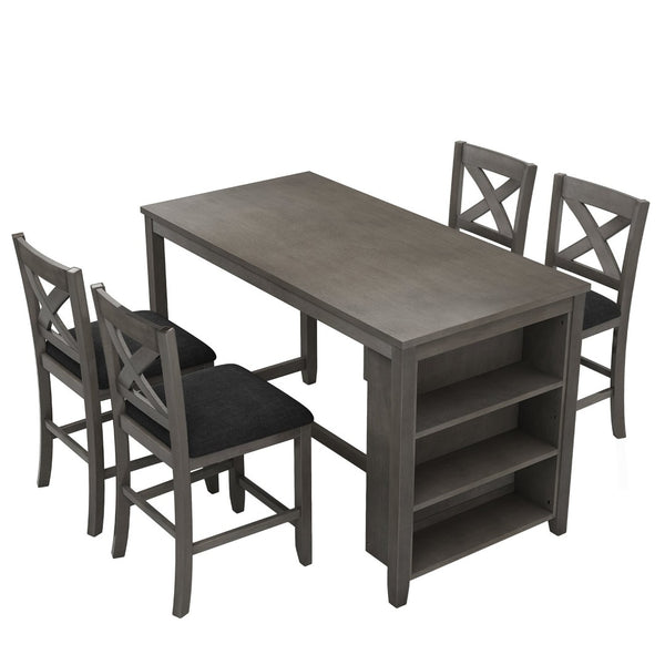 English Elm Topmax Rustic Farmhouse Counter Dining Set Rubberwood Table Shelf and 4 Cushioned Chairs N717S001135E