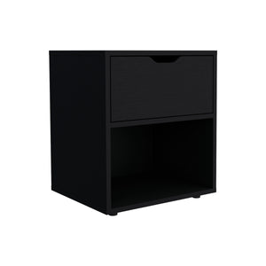 English Elm 19.7" High Nightstand End Table with Drawer & Open Shelf, Compact Black Pine Finish for Small Spaces B097P167408