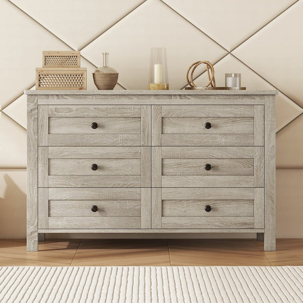 English Elm Retro Vintage Farmhouse Dresser with 6 Deep Drawers for Bedroom Storage, Durable Wooden Design Antique Gray 59.84 L x 18.31 W x 12.6 H WF317946AAG