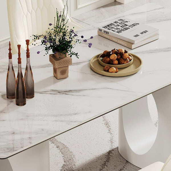 English Elm 0.47" Sintered Stone Glass Top Rectangular Dining Table Seats Six with Steel Base W1241S00242