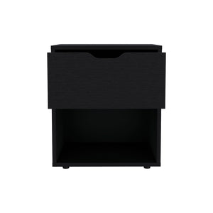 English Elm 19.7" High Nightstand End Table with Drawer & Open Shelf, Compact Black Pine Finish for Small Spaces B097P167408