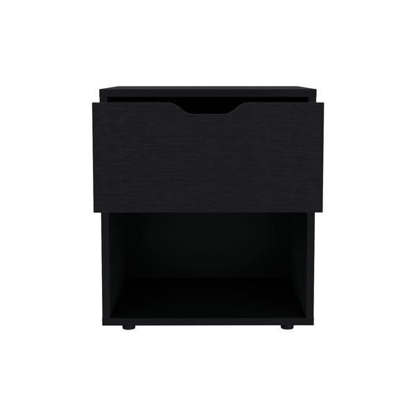 English Elm 19.7" High Nightstand End Table with Drawer & Open Shelf, Compact Black Pine Finish for Small Spaces B097P167408