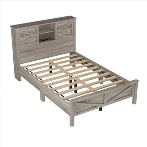 English Elm 3-Pieces Bedroom Set Full Size Farmhouse Platform Bed with Storage Headboard, Nightstand & Dresser Antique Gray 59.25 L x 18.31 W x 8.27 H N733S369048G