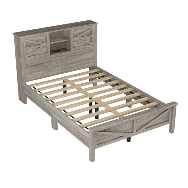 English Elm 3-Pieces Bedroom Set Full Size Farmhouse Platform Bed with Storage Headboard, Nightstand & Dresser Antique Gray 59.25 L x 18.31 W x 8.27 H N733S369048G