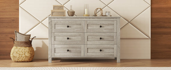 English Elm Retro Vintage Farmhouse Dresser with 6 Deep Drawers for Bedroom Storage, Durable Wooden Design Antique Gray 59.84 L x 18.31 W x 12.6 H WF317946AAG